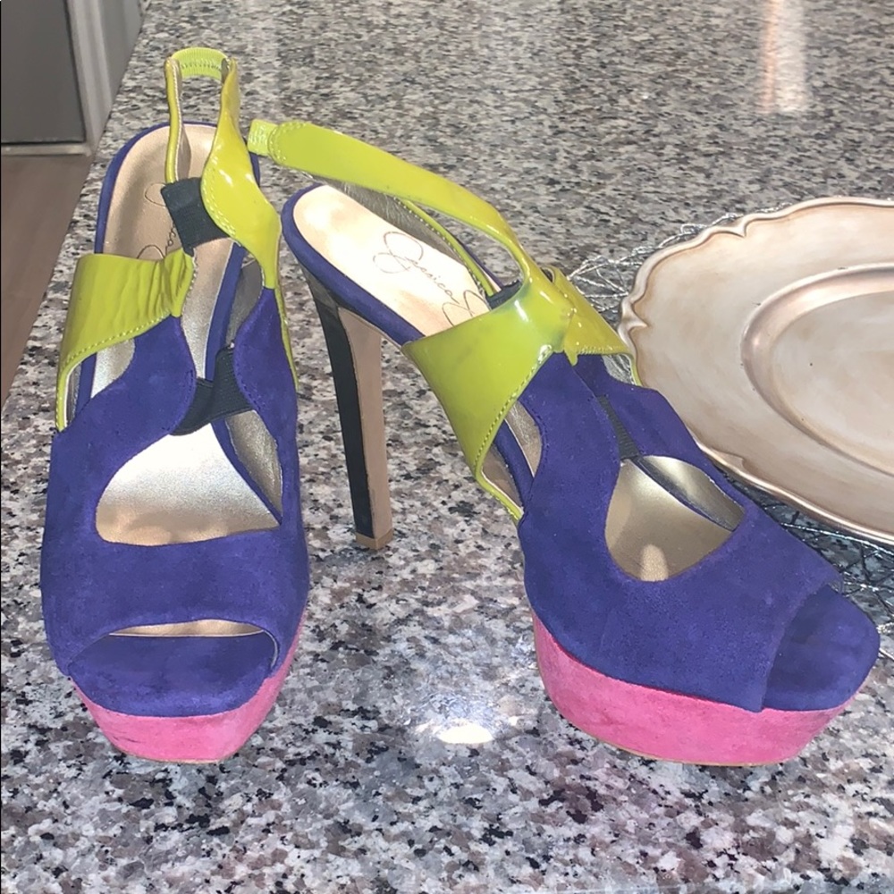 Pink, blue and yellow heels!!